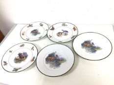 A group of five dinner plates, two with Deer to well, the others with Deer, Moose and Rabbit