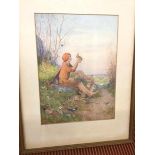 After Margaret W. Tarrant, Spring in Arcady, vintage print, paper labels verso (31cm x 23cm)