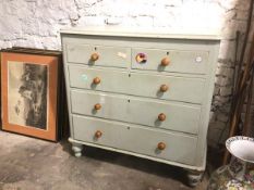 A Victorian pine chest of drawers fitted two short drawers above three graduated long drawers, on