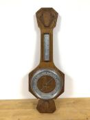 A 1930s Art Deco style oak barometer, marked Walker & Hall (77cm)