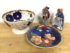 A mixed lot including a Royal Doulton bowl with scalloped edge and floral decoration (5cm x 24cm), a