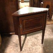 An Edwardian mahogany low corner cabinet with panel door, on straight tapering supports (76cm x 63cm
