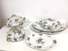 A set of three Haviland, France tureens with lids, three ashets (largest: 46cm x 34cm), all