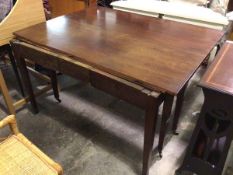 A 19thc mahogany gateleg dining table, lacking one leaf, on straight tapering supports ending in