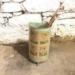 An Edwardian stick stand, in metal painted eggshell blue with decoupage application showing