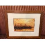 Brian Large, Govan Graving Docks, Sunset, watercolour, signed bottom right, paper labels verso (18cm