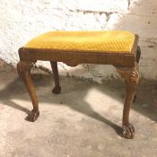 A 1930s/40s Georgian style reproduction footstool with corduroy upholstered drop in seat pad, on