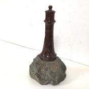 A table ornament, marble Lighthouse on rock base (repairs) (25cm)