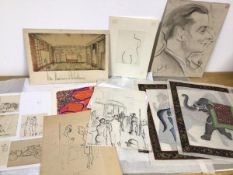 Folio of assorted prints and sketches, including Portrait of a Gentleman by Joe Lockey, Inger