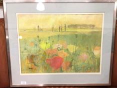 Irene Halliday, (1931- ) Poppies in Field, watercolour, signed bottom left (40cm x 55cm)