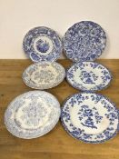 A group of blue and white transfer printed plates, including a Gainsborough pattern Wedgwood & Co.