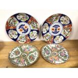 A near pair of early 20thc Chinese plates, one famille verte, the other famille rose, both marked