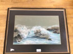 Stanley James, Crashing Waves, pastel, signed and dated '77 lower right (28cm x 34cm)