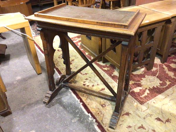 An oak lectern/desk, first half of the 20thc., with a three quarter raised gallery, with a carved