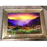 Altered photographic print of a Sunrise over Mountains (39cm x 59cm)