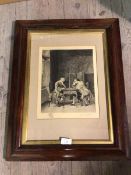 Etching, Two 18thc Gentlemen playing Chess, signed bottom right (26cm x 21cm)