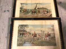 Two late 19thc/early 20thc Hunting prints, one entitled The Start, the other, The Death, painted