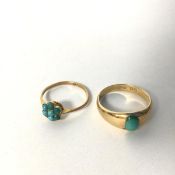 An 18ct gold gypsy style ring with polished turquoise (R) (5.67g) and a 9ct gold cluster ring with