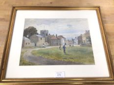 W. Heatlie, Cricket on Village Green, watercolour, signed and dated 1885 bottom left (21cm x 28cm)
