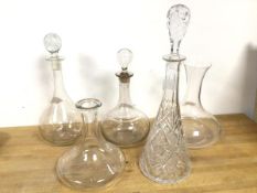 A group of decanters, the tallest of conical form (40cm with stopper) (6)