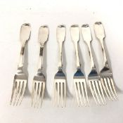 A set of six 1840s Edinburgh silver table forks (combined: 445g)