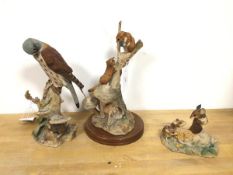 A Border Fine Arts figures including Two Dormice on Branch on circular base, a Falcon and Three