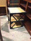 An industrial style lamp table, with three tiers, painted black metal frame (56cm x 46cm x 46cm)