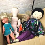 A collection of vintage dolls, one with RR with Star of David to back of head, a Japanese doll, a