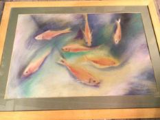Modern School, Goldfish, pastel, signed bottom right (50cm x 76cm)