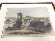 A 19thc print, Lwarbreek (?), Edinburgh from above Dugald Stuart's Monument (31cm x 43cm)