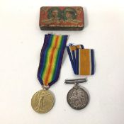 Two WWI medals, both with ribbons, within a George V and Queen Mary Coronation souvenir box, both