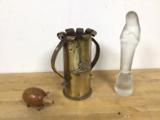 A mixed lot including a WWI trench art vase, formed of an artillery shell with the Royal Artillery