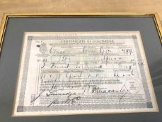 A 19thc Certificate of Discharge for Seamen Discharged before the Superintendent of a Mercantile