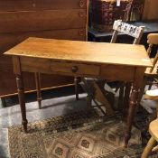 A Victorian satin birch side table, the rectangular top with moulded edge, fitted single frieze