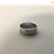 A gentleman's silver ring with inset central panel of 9ct gold (W) (5.6g)