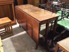 A 19thc mahogany gateleg dining table, lacking on leaf, on straight tapering supports ending in