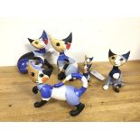 A group of six abstract style ceramic cats, all stamped Goebel to base and inscribed Rosina