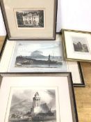 A group of four 19thc prints including Burns Monument, Colinton Tower, Hermitage of Braid near
