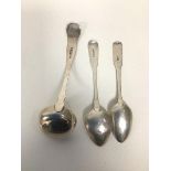 A David Gray, Dumfries silver teaspoon (15cm) and a Georgian Edinburgh silver spoon and a Georgian