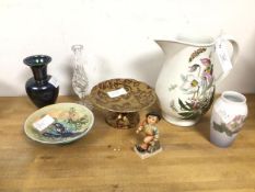 A mixed lot of china including a Portmerion water jug (23cm), a Royal Copenhagen bud vase, a