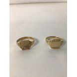 Two signet style 9ct rings, one with a diamond chip to one corner (X and Y) (combined: 10.47g)
