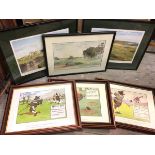 Golf interest: Bunker Hit, watercolour, signed and dated bottom right, two Baxter prints including