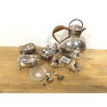 An Edwardian batchelor teapot, of bulbous form with woven cane handle (16cm) and a pair of