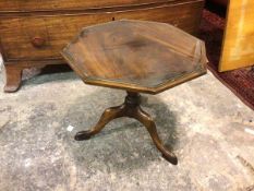 A 1920s/30s octagonal mahogany occasional table, the glass top on turned stem and tripod support