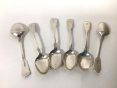 A set of six 1850 Edinburgh silver teaspoons, each with intial M to handle (14cm) (combined: 104g)