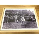 A modern reproduction photographic print, Golfers Teeing off before Crowd, c.1900 (28cm x 42cm)