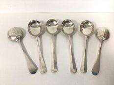 A set of six Edwardian London silver rat tail soup spoons by Mappin & Webb (each: 20cm) (combined:
