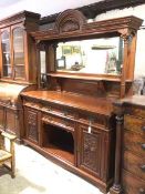 A large Edwardian buffet, stamped Maple & Co., London and Paris, the superstructure with dentil