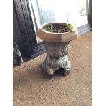A composition stone urn style planter with silver painted finish (43cm x 36cm) (a/f)