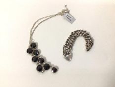 A London silver locket and chain (11cm) (19g) and a silver necklace with faceted stones (2)